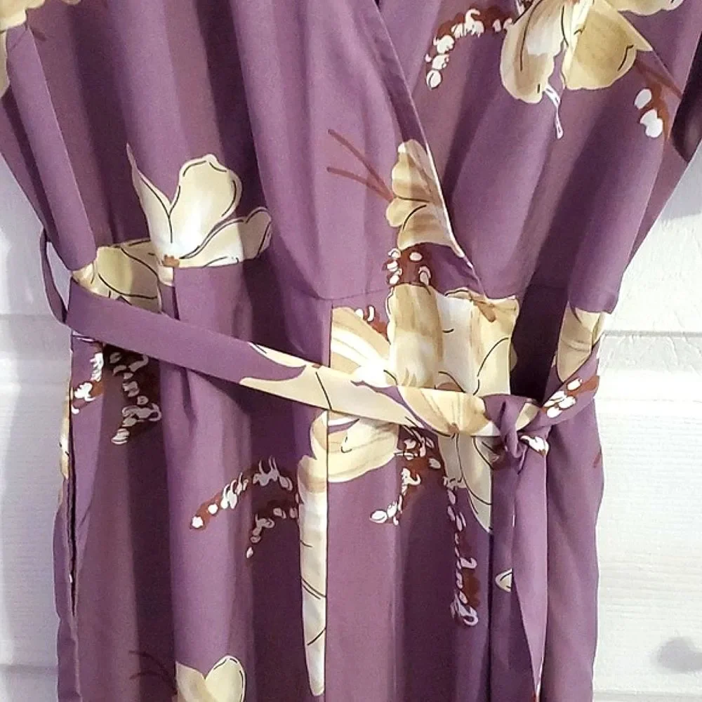 SHEIN Vcay Purple Floral Surplice Top Belted Wide Leg Jumpsuit L - Picture 6 of 16